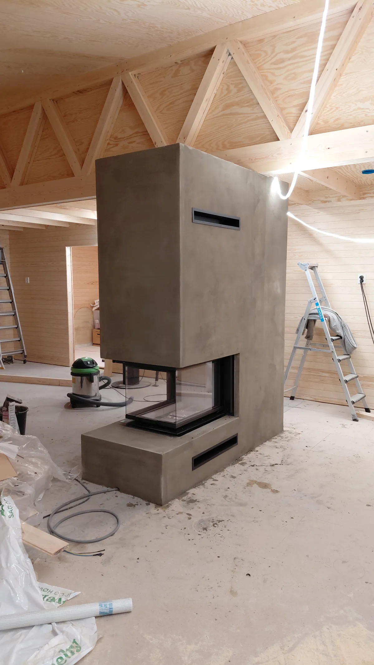 3 sidig peisinnsats bygget i brannmursplater - romdeler